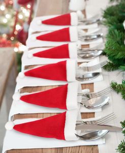 Décorations de noël chapeau de noël en tissu non tissé, ensemble de couverts, décoration de bouteille de vin de noël, vente en gros