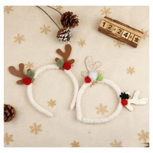 Kerstdecoraties Kerstmishoofdress Antler Hoofdband Elk Color Hair Ball Cute Girl Holiday Gift Leather Antlers Accessori DHC5O