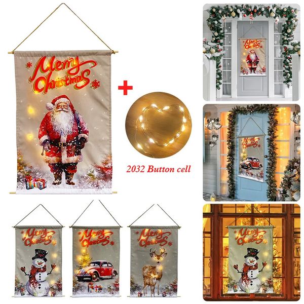 Décorations de Noël Décoration de Noël Décoration murale Bannière Fanion Drapeau avec 10LED Bande lumineuse suspendue Panneau mural Décor pour enfants Chambre Porte d'entrée 231201