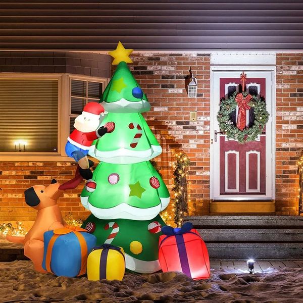 Décorations de Noël Chiens gonflables de Noël chassant le père Noël grimpant au sapin de Noël avec éclairage Décoration de Noël extérieur intérieur Navidad 231005