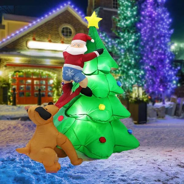 Decoraciones navideñas Navidad inflable Papá Noel LED Growwing Riding Oso polar Sacudiendo la cabeza Muñeca inflable Jardín al aire libre Decoración navideña 2024 231019