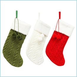 Décorations De Noël Porte-Cadeau De Noël Pour Enfants Avec Des Chaussettes En Laine Tricotée En Peluche Boule Arbre Bas Suspendus Décoration De Noël Maison Ornam Dhrwl