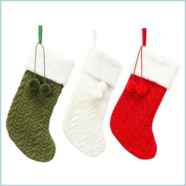 Decoraciones navideñas Titular de regalo para niños de Navidad con calcetines de lana de punto Bola de felpa Árbol Medias colgantes Decoración Navidad Hogar Ornam Dhrwl