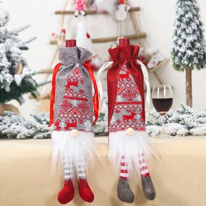 Kerstversiering Kerstgebreide linnen doek Faceless Old Man Hanging Voeten Rode Wijnfles Cover Simulatie Baard Wijnzak W-00827