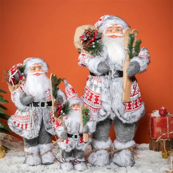 Decoraciones navideñas Navidad Grandes muñecos de Papá Noel Adornos Juguetes de pie Mochila con campana o regalo de Navidad en casa Feliz año para niños de Navidad 220921