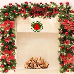 Kerstversiering Kerst LED-slinger Decoratie Krans LED Rotan Slinger Groene Kunstbloem Boom Rotan Banner Krans Decoratie 231019