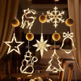Décorations de Noël Noël LED lumière flocon de neige Santa suspendu ventouse lampe fenêtre ornements décoration pour la maison noël Navidad année décor 231110