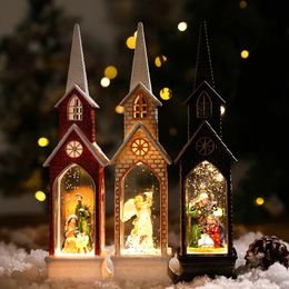 Décorations de Noël Lumière LED de Noël Simulation église Maison Cabine Lumineuse Décorations de Joyeux Noël pour la maison DIY Ornements de Noël Cadeaux pour enfants 231027