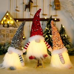 Décorations de Noël Noël allumer des poupées de Père Noël sans visage sequin chapeau ornement décor à la maison 231019