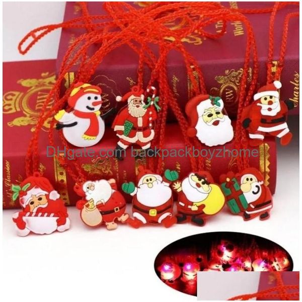 Décorations de Noël Noël allumer clignotant collier décorations enfants lueur dessin animé père Noël pendentif fête LED jouets Suppli Dhu8V