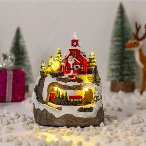 Décorations de Noël Maison éclairée de Noël avec musique et train Maison de village de Noël Décoration de table Décorations de Noël 231121