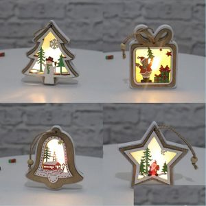 Decorazioni natalizie Ciondolo in legno illuminato di Natale Merry Tree Bell Gift A forma di stella Luminoso Decorazione appesa Drop Delivery Ho Dhk7B