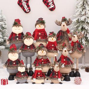 Decoraciones navideñas Navidad larga pelusa tela escocesa roja anciano muñeco de nieve alce estatuilla muñeca decoración suministros de decoración navideña 231122