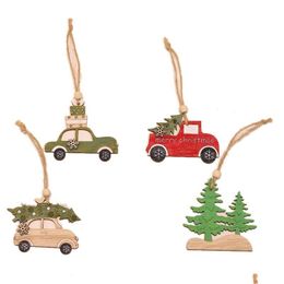 Décorations de Noël Pendentif de Noël en bois peint coloré voiture arbre de Noël ornements décorations pour la maison enfants jouets cadeau nouveau oui Dh1EK