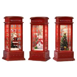 Décorations de Noël Cabine téléphonique de Noël Père Noël Bonhomme de neige Cabine téléphonique avec lumières LED Décorations de bureau Décorations de Noël Cadeau pour enfants 231122