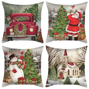 Adornos navideños Fundas de almohada navideñas 18 x 18 pulgadas Juego de 4 - Serie navideña Cojín Funda de almohada Funda de almohada cuadrada con cremallera personalizada