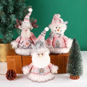 Décorations de Noël Noël rose extensible Père Noël bonhomme de neige en peluche poupées debout jouet boules de Noël ornement artisanat cadeaux décorations pour la maison T231012