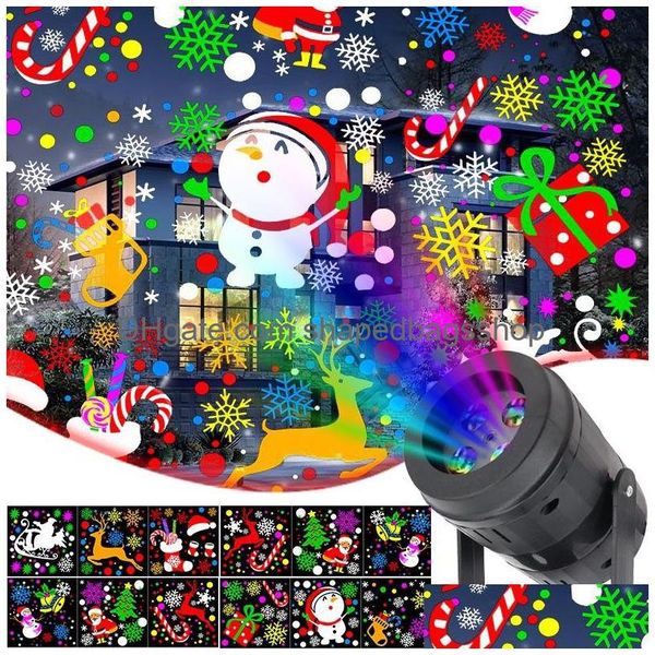 Décorations de Noël Lampe de projecteur de Noël 20 modèles Laser LED Lumières de scène Projection Lumière Décoration de Noël pour la maison de vacances Ga Dhcrk