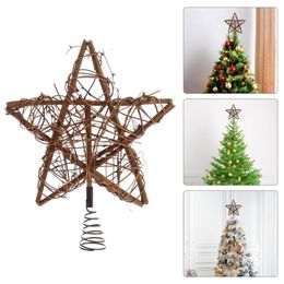 Decoraciones navideñas Christmas Rattan Star Treetop con soporte de resorte Christmas Tree Topper Decoración Christmas Tree Top Star Decoración 220908