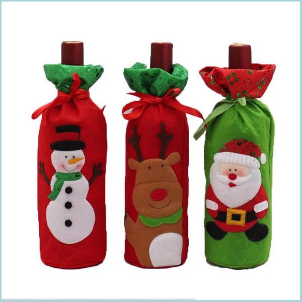 Decoraciones navideñas Navidad Botella de vino tinto Er Decoración Lentejuelas Bordado Dstring Papá Noel Bolsa de regalo Cena Fiesta Mesa Gota Dhdwx