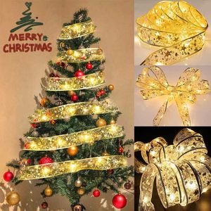 Decoraciones navideñas Cinta de Navidad Luz de hadas LED Adornos para árboles de Navidad Brillantes Arcos de bricolaje Luces de cadena para Año Nuevo Fiesta de cumpleaños Decoración para el hogar T220929