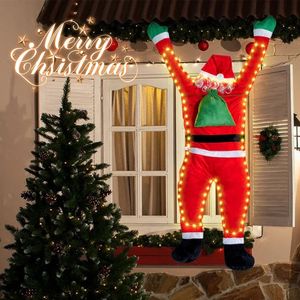 Décorations de Noël Décoration murale d'escalade du Père Noël à suspendre avec lumière LED, fenêtre, porte, accessoires de Noël, décoration intérieure et extérieure de la maison 231207