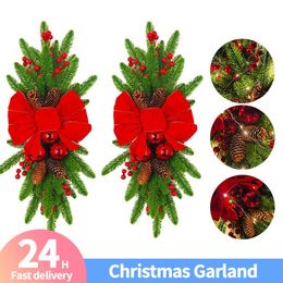 Decorações de Natal Simulação de Natal Guirlanda Artificial Guirlanda de Inverno Ganhos com Pinhas Bowknot Festival Tema para Decoração de Porta Frontal de Escada 231211