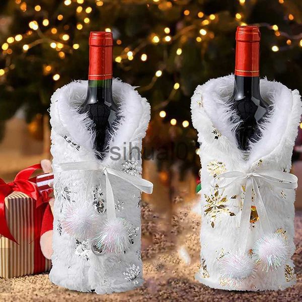Décorations de Noël Couverture de bouteille de vin de flocon de neige de Noël Sac Tissus en peluche Vacances Père Noël Couverture de bouteille de champagne Décor de Noël pour la maison x1020
