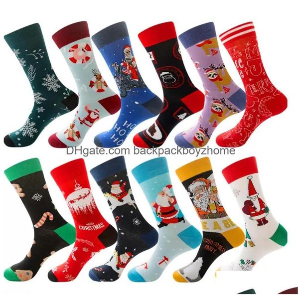 Decoraciones navideñas Calcetines navideños Algodón Hombres divertidos Gráfico Santa Claus Elk Muñeco de nieve Dibujos animados Impresión transpirable 2022 2023 Navidad Happ Dhvol