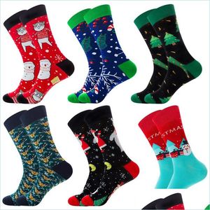 Kerstdecoraties Kerstvoorraad Men Dames Herfst Winter Keep warme kousen Midcalf Sock Cartoon Santa Snowman Gedrukte Cott Dhr3q