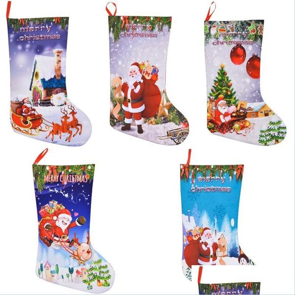 Decoraciones de Navidad Medias de Navidad Bolsas de regalo Fieltro Tela Árbol Candy 3D Decoraciones de Navidad Bolsa Santa Impreso Adornos Drop Delive Dhtcr