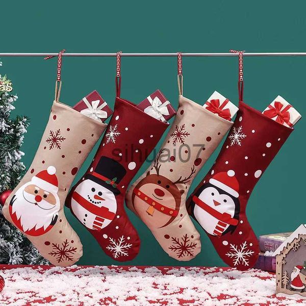 Décorations de Noël Bas de Noël dessin animé Père Noël bonhomme de neige élan pingouin imprimé chaussettes de Noël sac cadeau pendentif arbre de Noël Joyeux Noël x1019