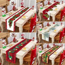 Décorations de Noël Chemin de table de Noël Tissu Joyeux Noël Décoration pour la maison Nappe Ornement de Noël Navidad Natal Année Cadeau 2024 230919