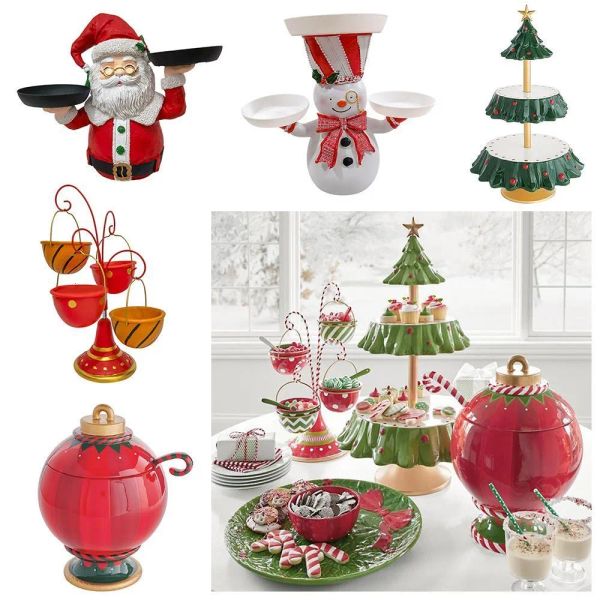 Décorations de Noël Fournitures de table de Noël Diviseur de nourriture Décoration de Noël Porte-collations Porte-fruits Support à gâteaux Arbre de Noël Dessert 11 LL