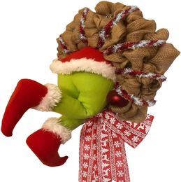 Decoraciones navideñas Ladrón de Navidad Diseño de ladrón de arpillera Puerta delantera de la casa Patas de elfo Guirnalda Aro Decoración de Navidad 231013