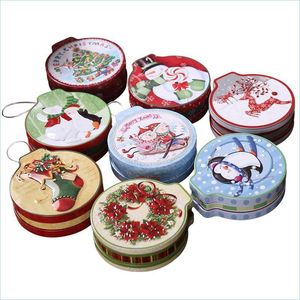 D￩corations de No￫l Christmas Tinplate Candy Box No￫l Bookie Cookie Cookie Gift Rangement Container Contain avec suspension de corde suspendue DHQ4N