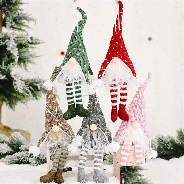 Décorations de Noël Arbre de Noël Laine Gnome Poupée Pendentifs Forêt Vieil Homme Ornements Tricot Artisanat Enfants Cadeau Décoration De Fête De Noël Dhpfh