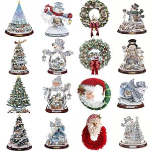 Décorations de noël couronne d'arbre de noël, ornements de père noël, autocollant en verre, décor de maison et de bureau