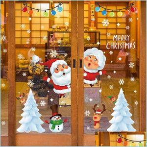 Décorations de Noël Fenêtre murale de Noël Santa Stickers Décoration pour la maison 2021 Ornements de maison Noël Navidad Cadeau Nouvel An 2022 Dhw79