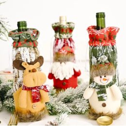 Decoraciones navideñas Funda para botella de vino navideña Papá Noel Muñeco de nieve Ciervos Fundas para botellas Bolsas Manga tejida Mesa de comedor Hogar 12 LL