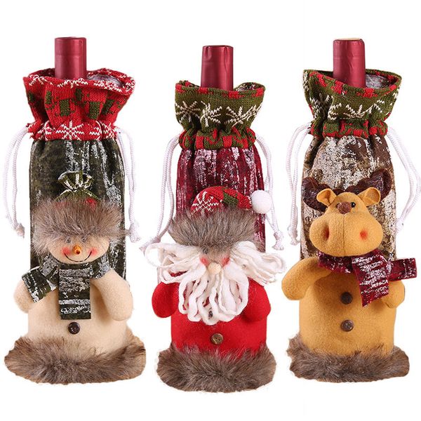 Decorazioni natalizie Copri bottiglia di vino di Natale Babbo Natale Pupazzo di neve Bottiglie di cervo Copri maglione lavorato a maglia Borse Manica Tavolo da pranzo Decorazioni per la casa