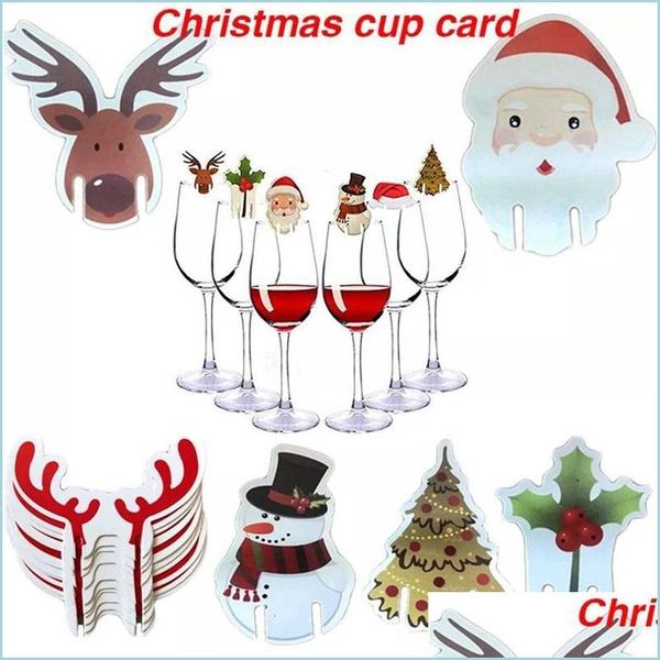 Decoraciones navideñas Etiqueta de copa de vino de Navidad 10 unids / lote Taza de copa de champán Marcador Diseño de dibujos animados Fiesta de Navidad Botella Entrega de gota Hom Dhovb