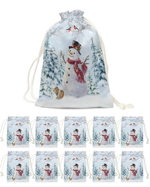 Decoraciones navideñas Navidad Invierno Copo de nieve Muñeco de nieve Titulares de regalo azules Bolsa de dulces con cordón Adornos navideños Bolsa de regalo Titulares de envoltura de Navidad 231019