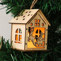 Kerstdecoraties Kerst houten huis ornamenten gloeiende sneeuwvlok engel kerstman eland voor feest indoor kerstboom hangende decoratie 220901