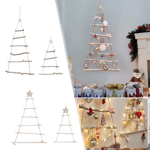 Décorations de Noël Branche d'arbre en bois de Noël Pendentif trapèze Échelle de corde en bois Noël Salon Tenture murale Ornements Cadeau Décor de Noël 231013