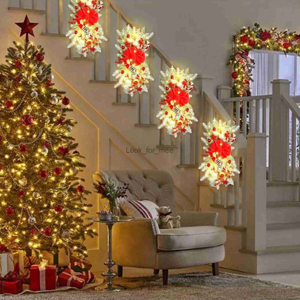 Décorations de Noël Guirlande de Noël Rideau de porte en rotin suspendu à la maison Led escalier lumineux à l'envers porte décorative décorations d'arbre de Noël HKD230921