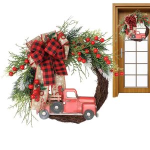 Kerstversiering Kerstkrans met rode vrachtwagen Creatieve voordeurkrans met grote strik Home Decor-producten voor voordeuren Achterdeuren 231109