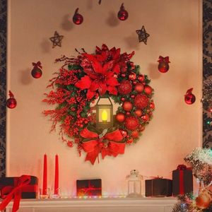 Décorations de Noël Couronne de Noël avec boule d'arc lumineuse Grande fleur rouge Couronne suspendue artificielle pour mur porte fenêtre cheminée décor d'escalier 231025