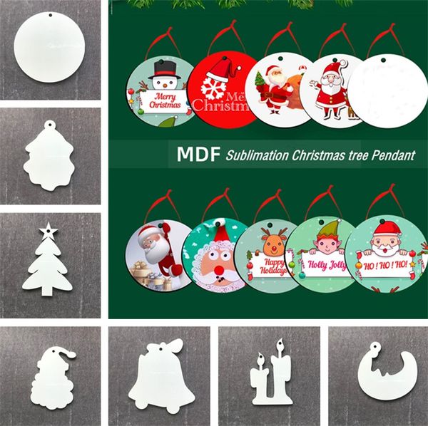 Décorations de Noël Bois imprimé par transfert de chaleur circulaire Ornements de Noël vierges Ornements d'arbre de Noël à sublimation thermique en bois MDF double face LT572