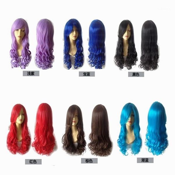 Décorations de Noël Couleur Vague Cheveux Longs Bouclés Anime Filles Perruques Cosplay Halloween Fête Fournitures 10pcs1